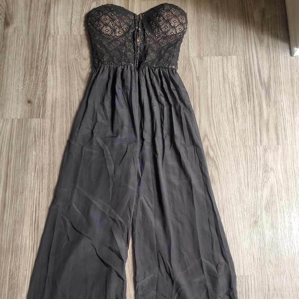 Lace Corset Wide Leg Jumpsuit, Padded Bust